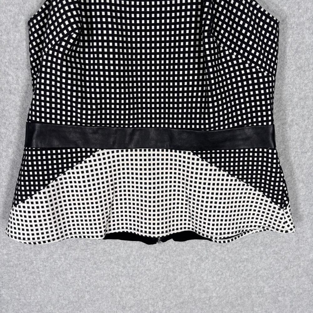 Bebe Top Large‎ Plaid Faux Leather Zipper Stretch Twee Royal Career Quiet Peplum - Picture 3 of 11